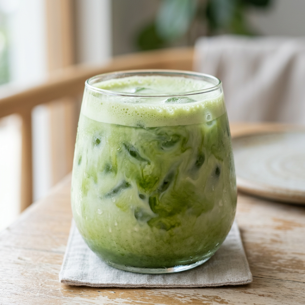 Iced matcha milk made with First-Harvest Matcha