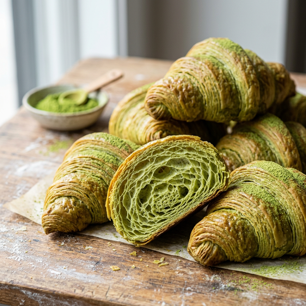 Matcha croissants made with Second-Harvest Matcha